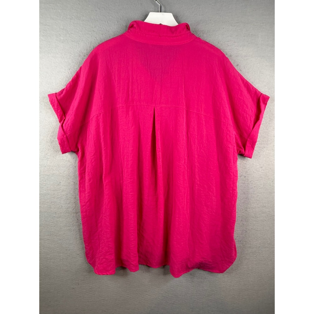 John Mark Button Up Top Women 2X Hot Pink Wired Collar Crinkle Summer Bold - Picture 6 of 8